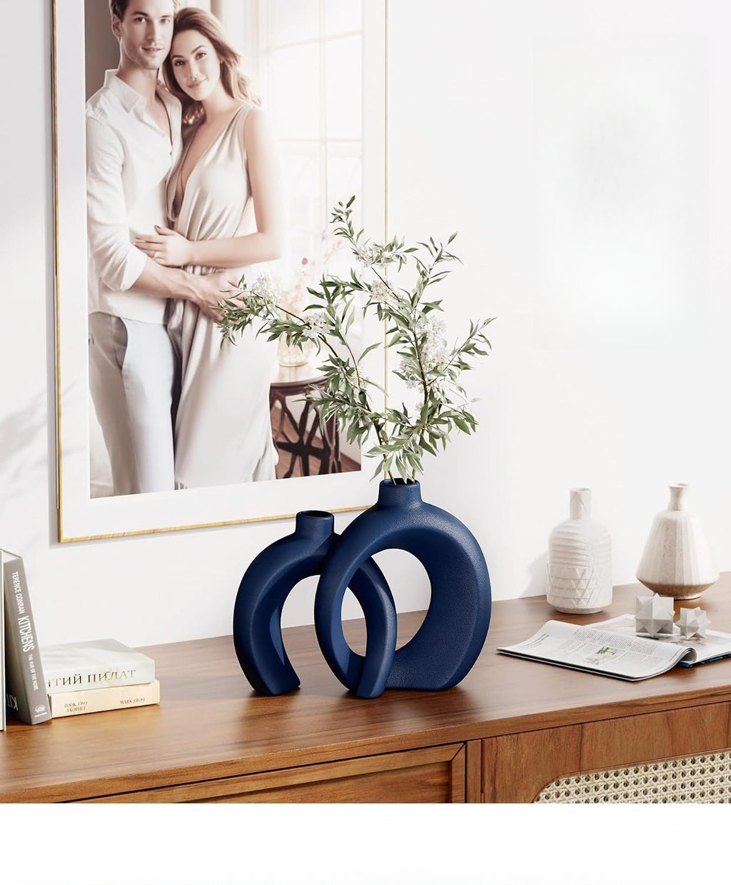 Matte Navy Blue Donut Vase Set of 2
