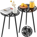 Black Round Metal Outdoor Side Table Set of 2