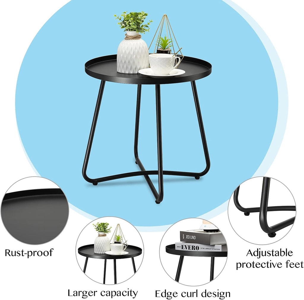 Black Round Steel Outdoor Side Table