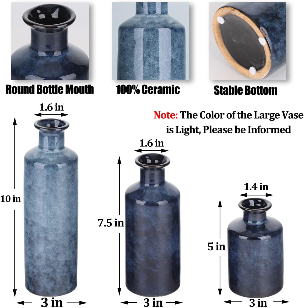 Blue Ceramic Vase Set of 3