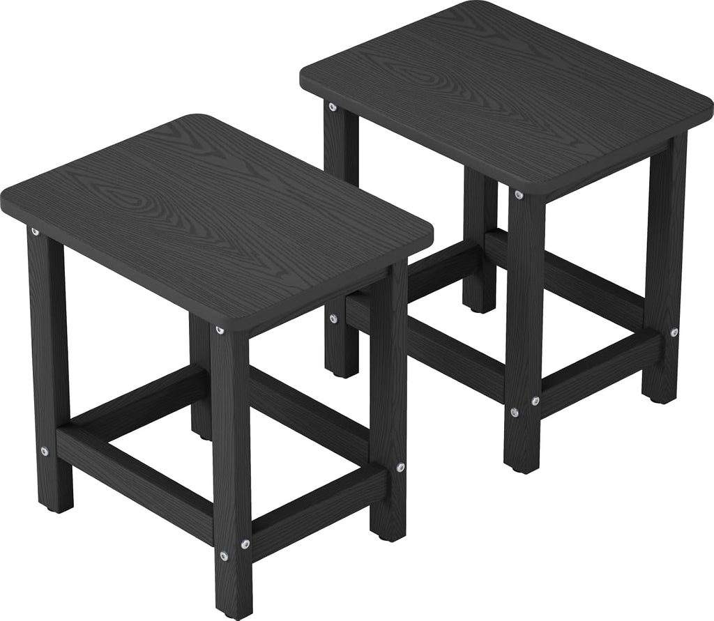 Black Square HDPE Outdoor Side Table Set of 2