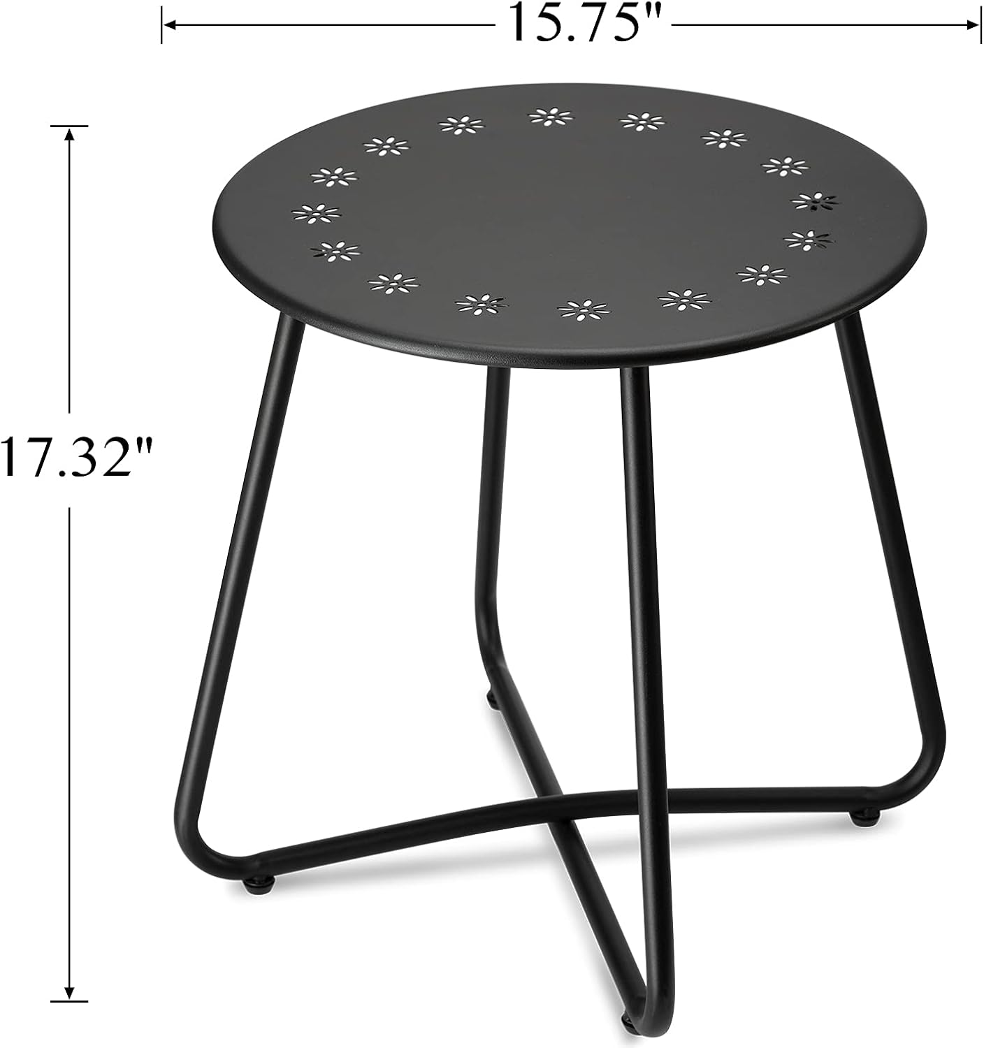 Black Metal Flower Cutout Outdoor Side Table