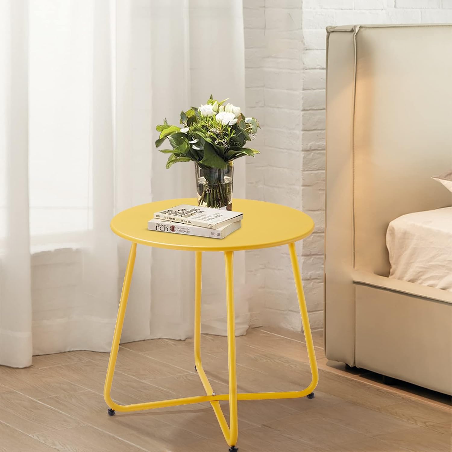 Yellow Round Metal Outdoor Side Table