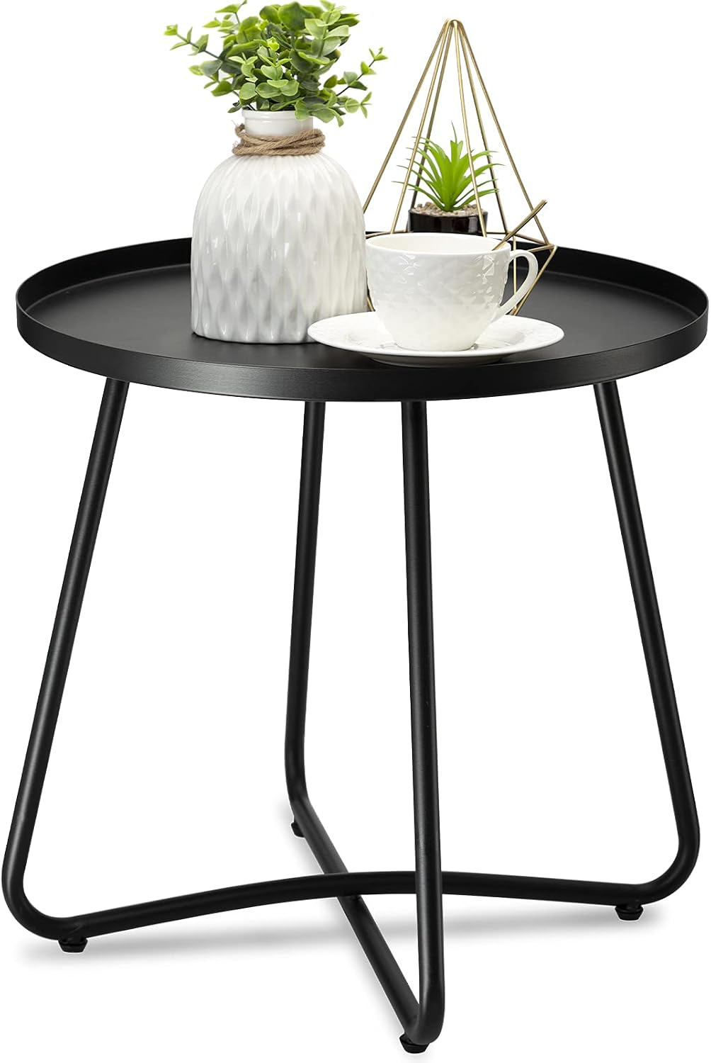 Black Round Steel Outdoor Side Table