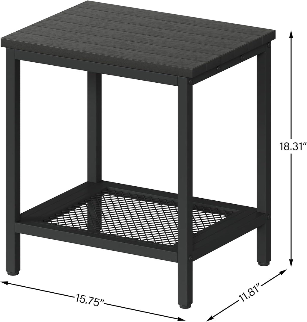 Black 2-Tier HDPE Outdoor Side Table With Storage