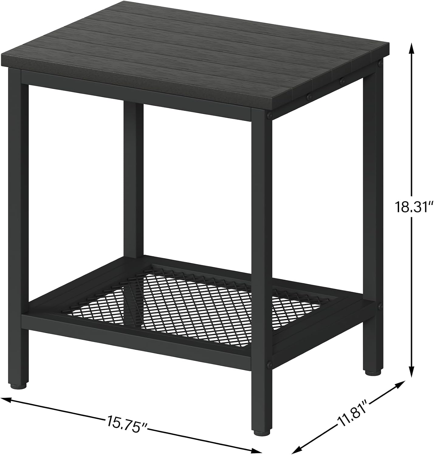 Black 2-Tier HDPE Outdoor Side Table With Storage