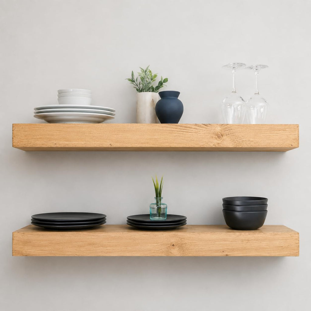 24 Inch Aged Oak Pine Floating Shelves Set of 2