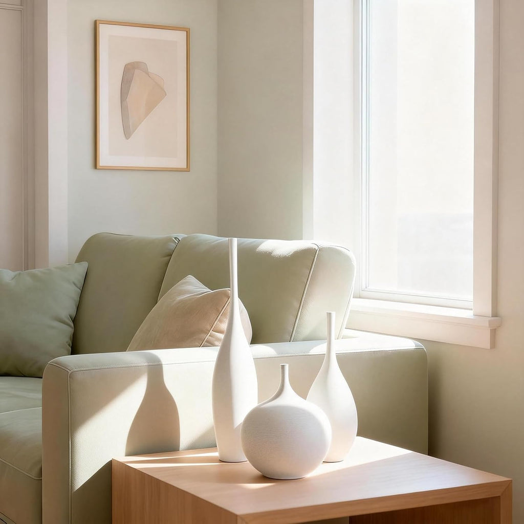 Matte White Ceramic Vase Set of 3