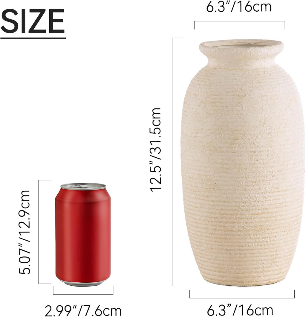 12.5 Inch Rustic Farmhouse Ceramic Vase