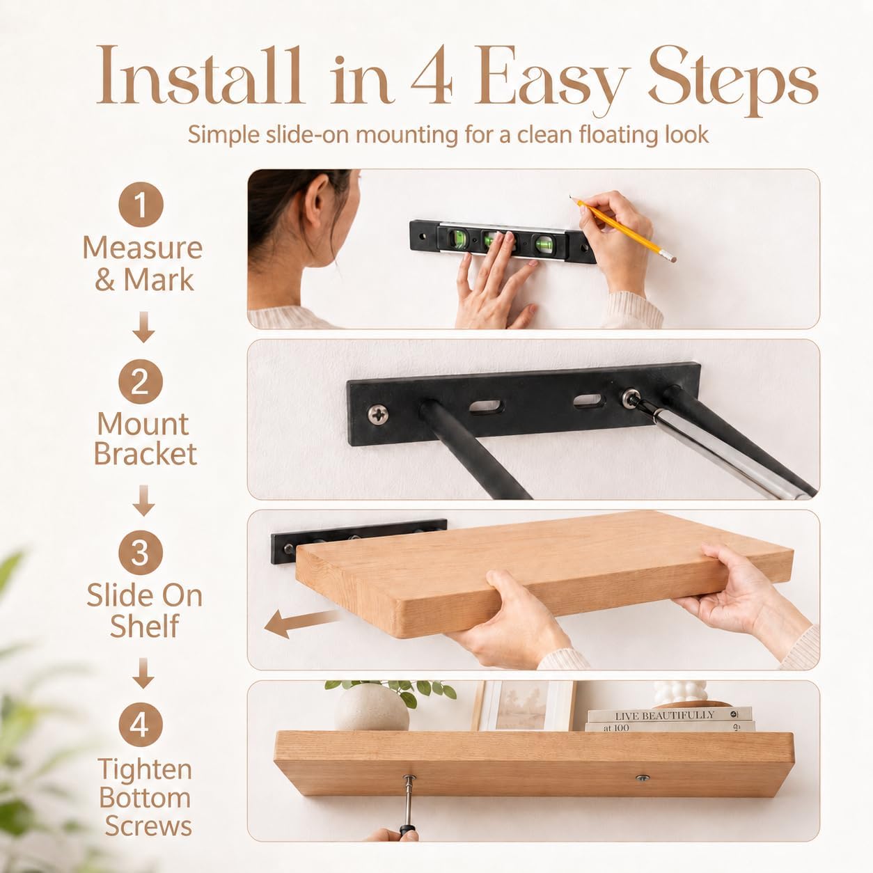 17 Inch Beech Wood Floating Shelves Set of 2