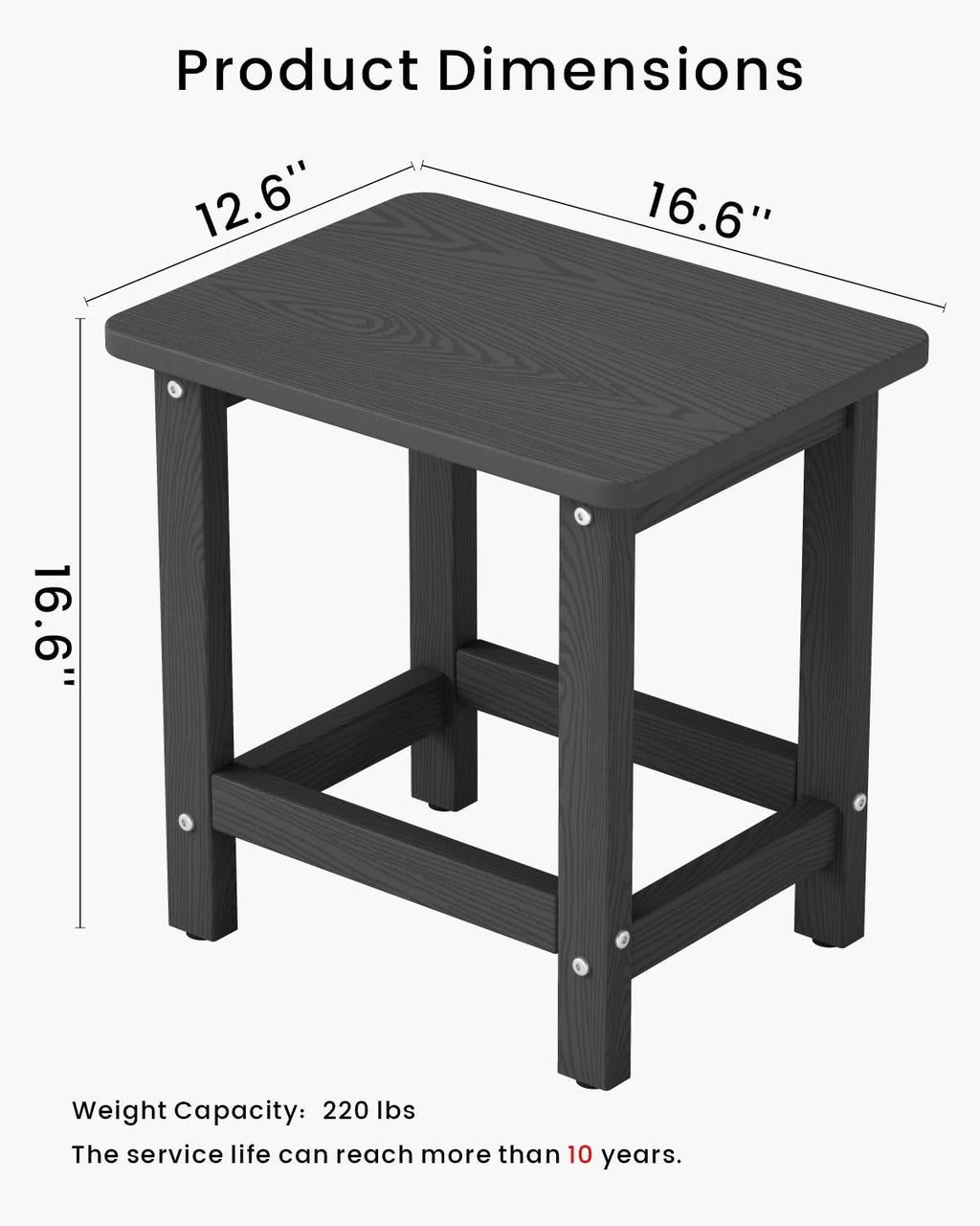 Black Square HDPE Outdoor Side Table Set of 2