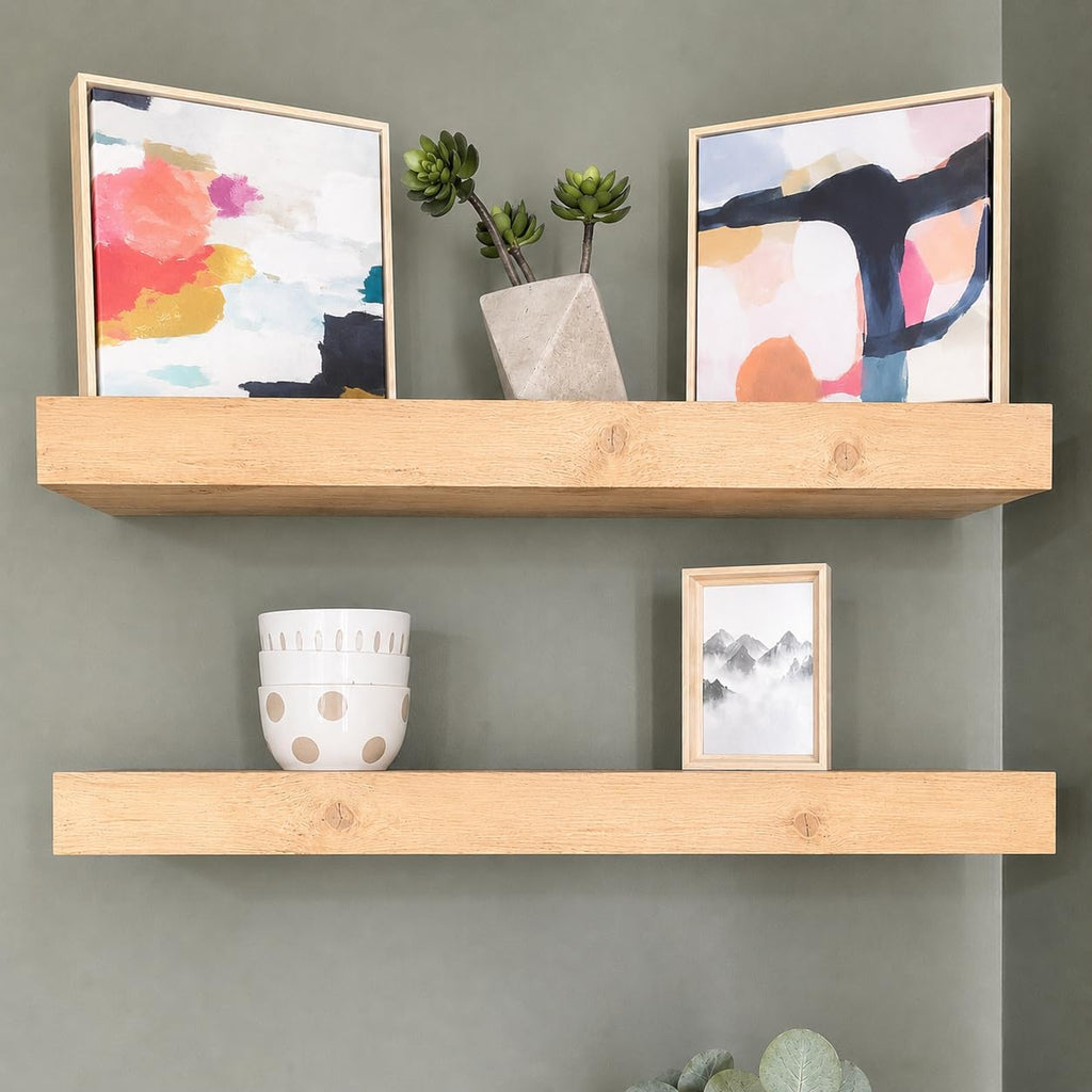 24 Inch Aged Oak Pine Floating Shelves Set of 2