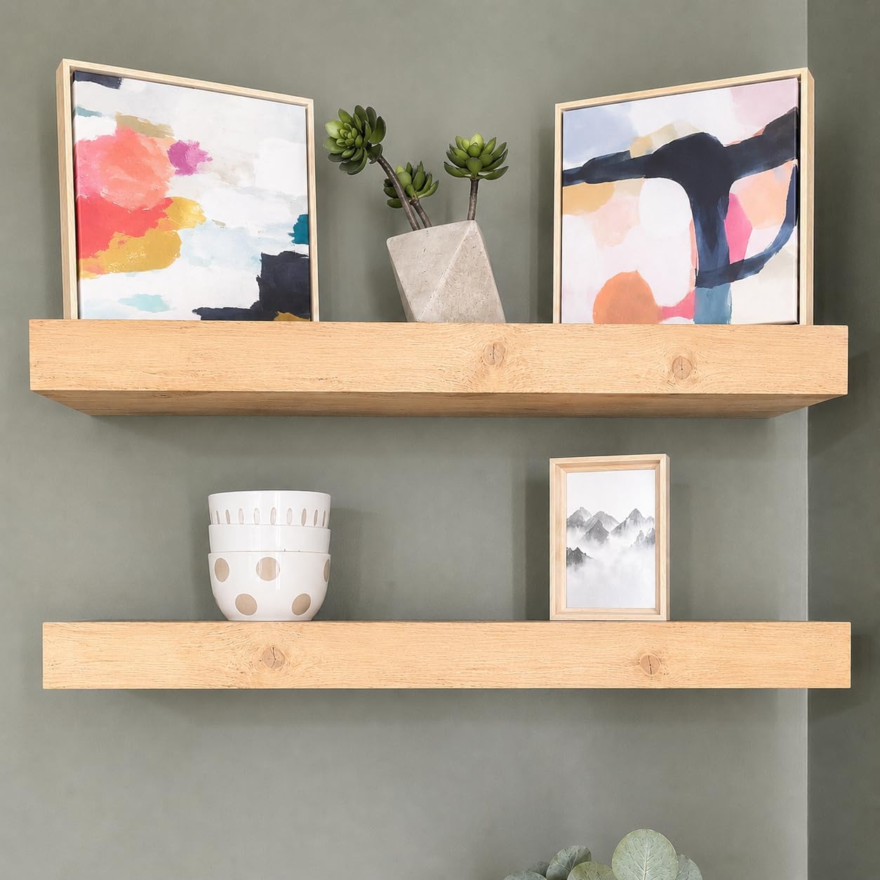 24 Inch Aged Oak Pine Floating Shelves Set of 2