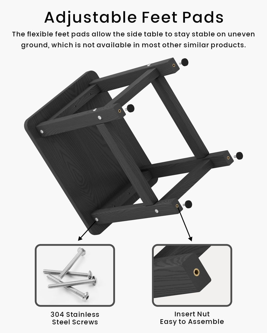 Black Square HDPE Outdoor Side Table Set of 2