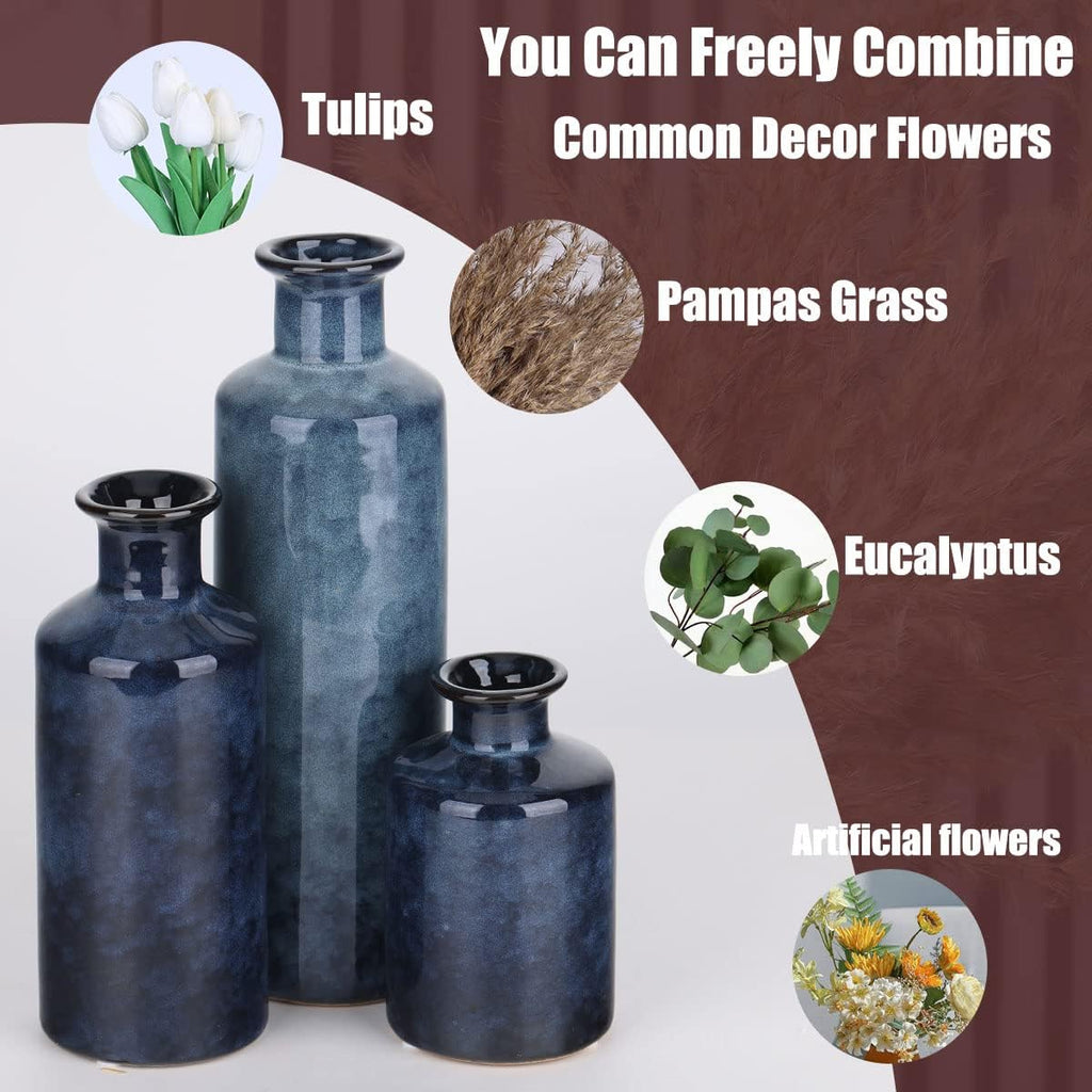Blue Ceramic Vase Set of 3