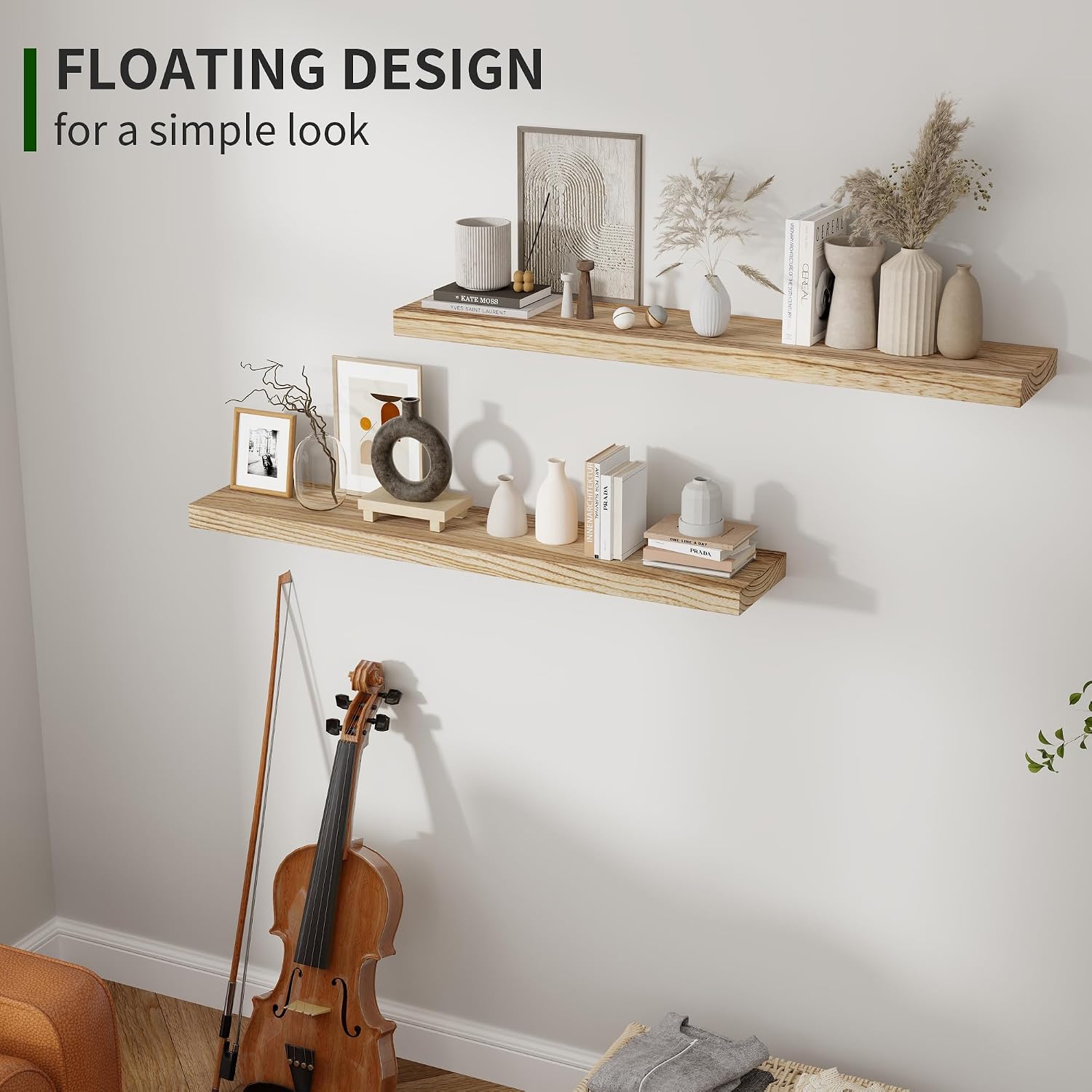 36 Inch Carbonized Black Floating Shelves Set of 2