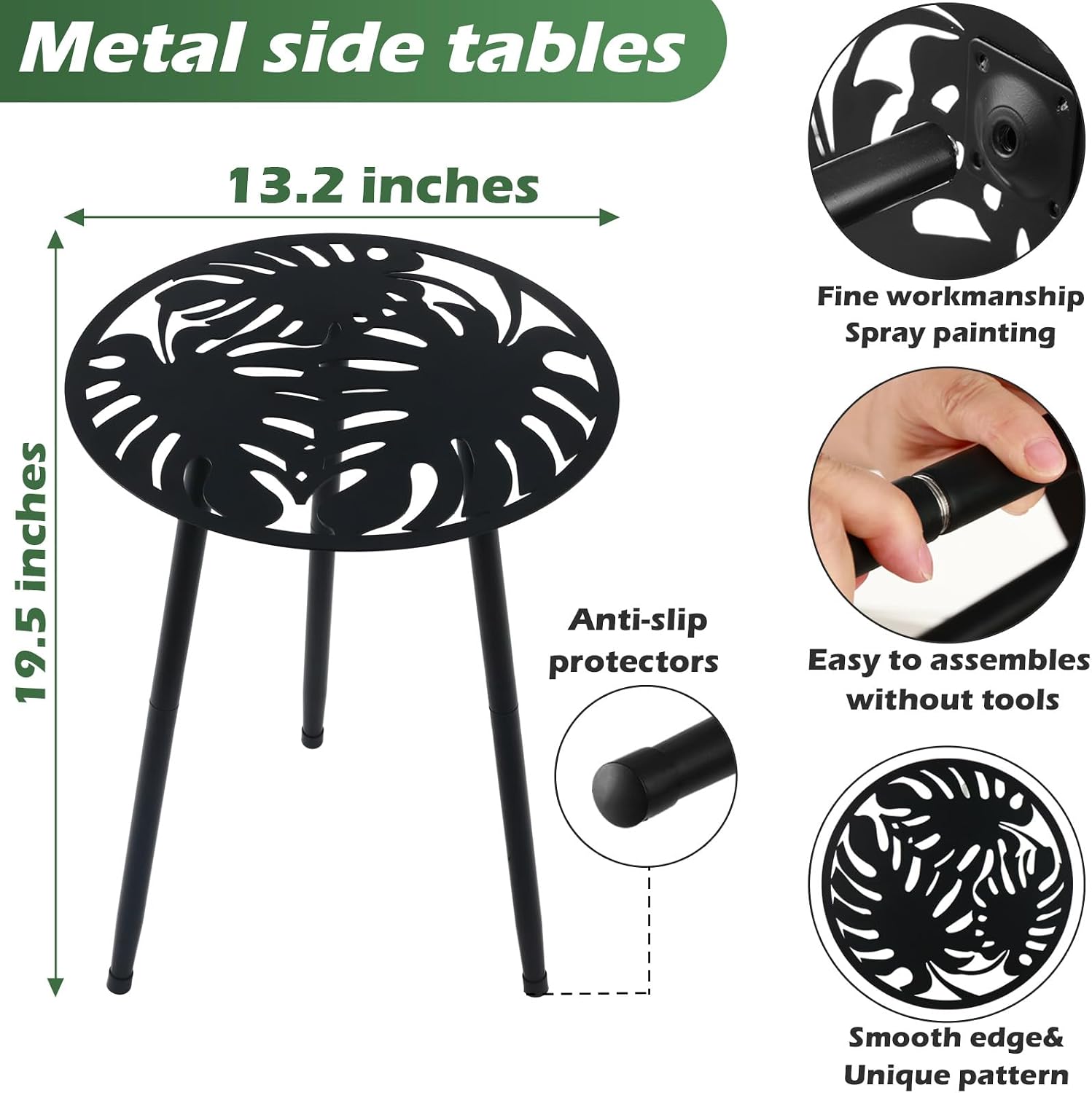 Black Round Metal Outdoor Side Table Set of 2