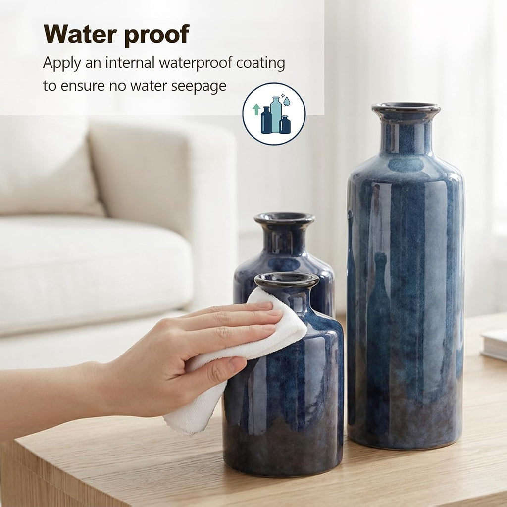 Blue Ceramic Vase Set of 3