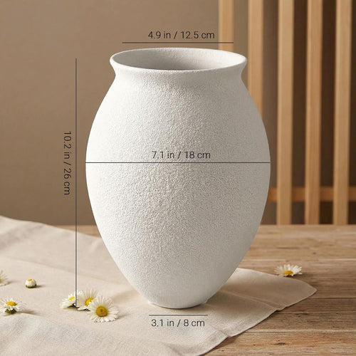 10.2 Inch Sandstone Textured White Ceramic Vase