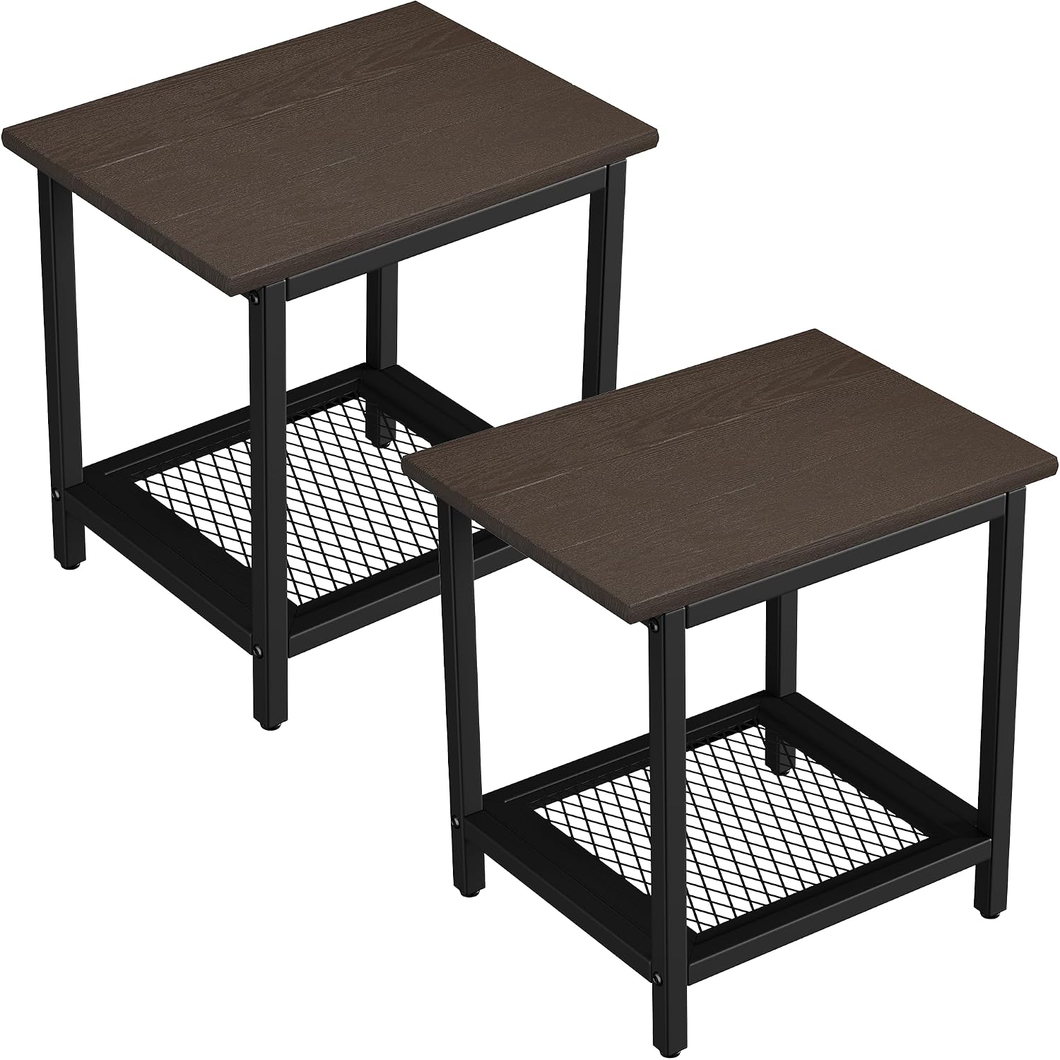 Brown 2-Tier HDPE Outdoor Side Table Set of 2