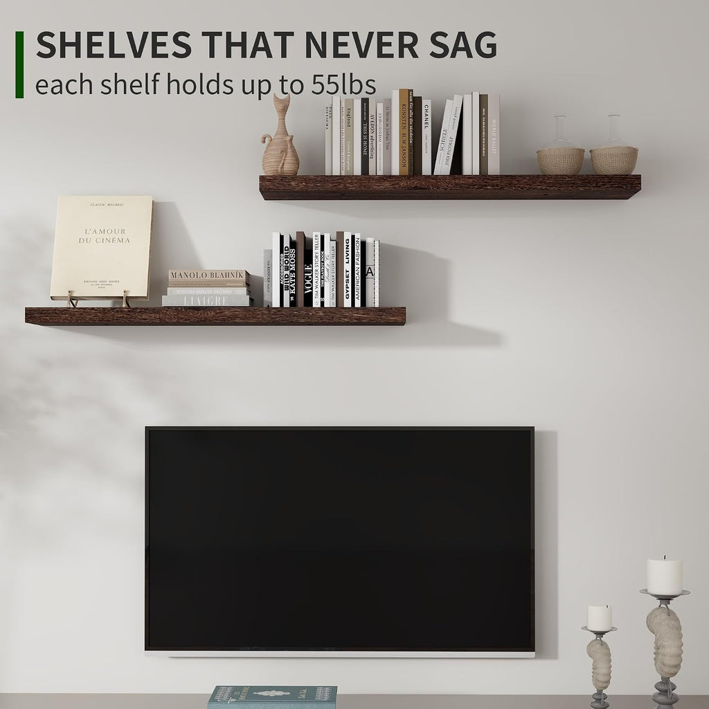 36 Inch Rustic Brown Floating Shelves Set of 2