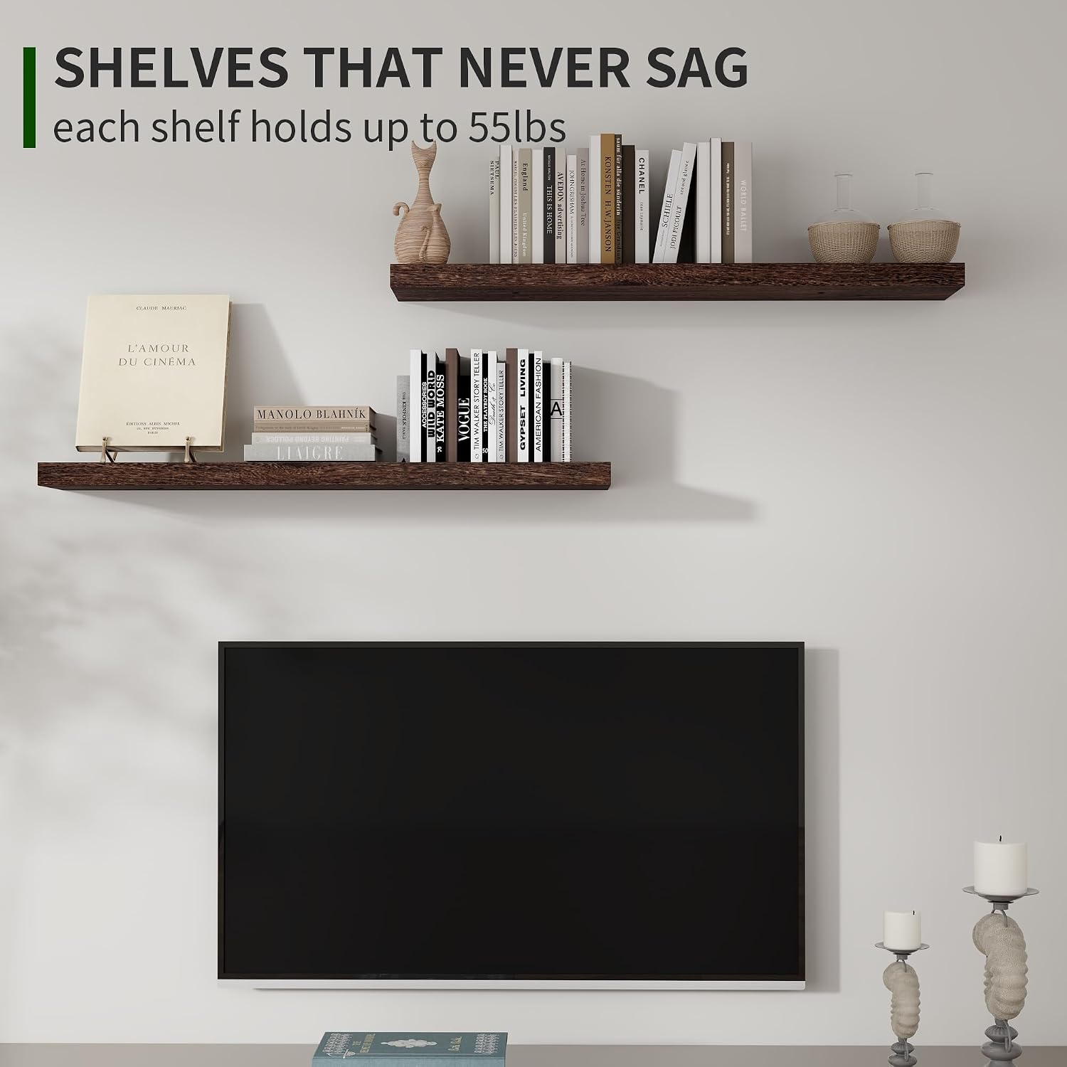 36 Inch Rustic Brown Floating Shelves Set of 2