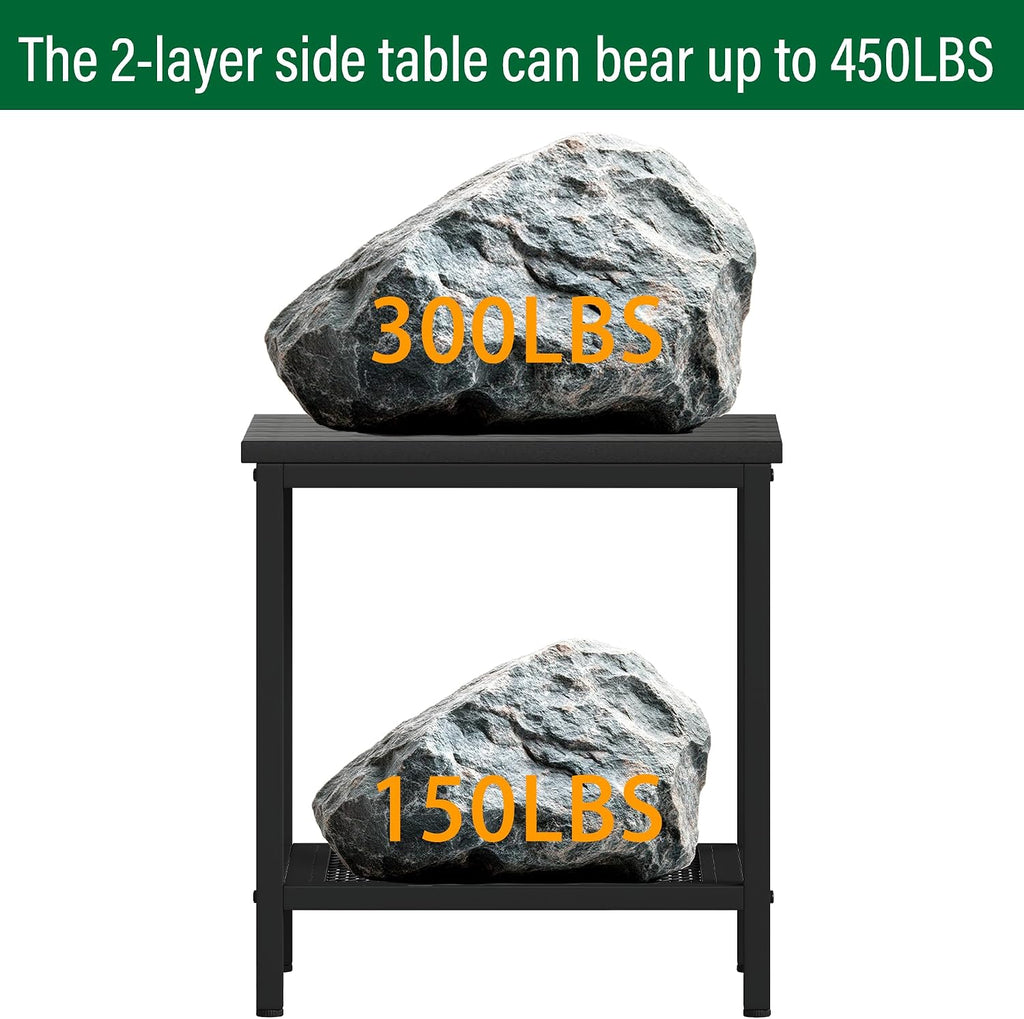 Black 2-Tier HDPE Outdoor Side Table With Storage