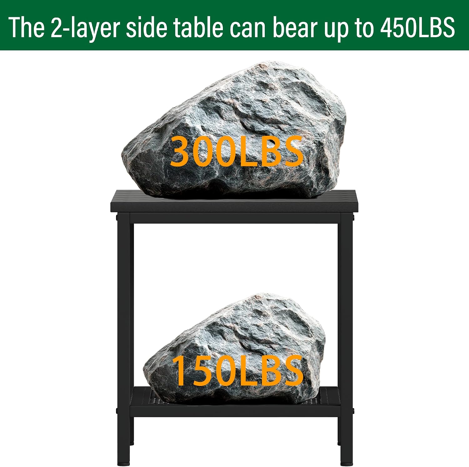 Black 2-Tier HDPE Outdoor Side Table With Storage