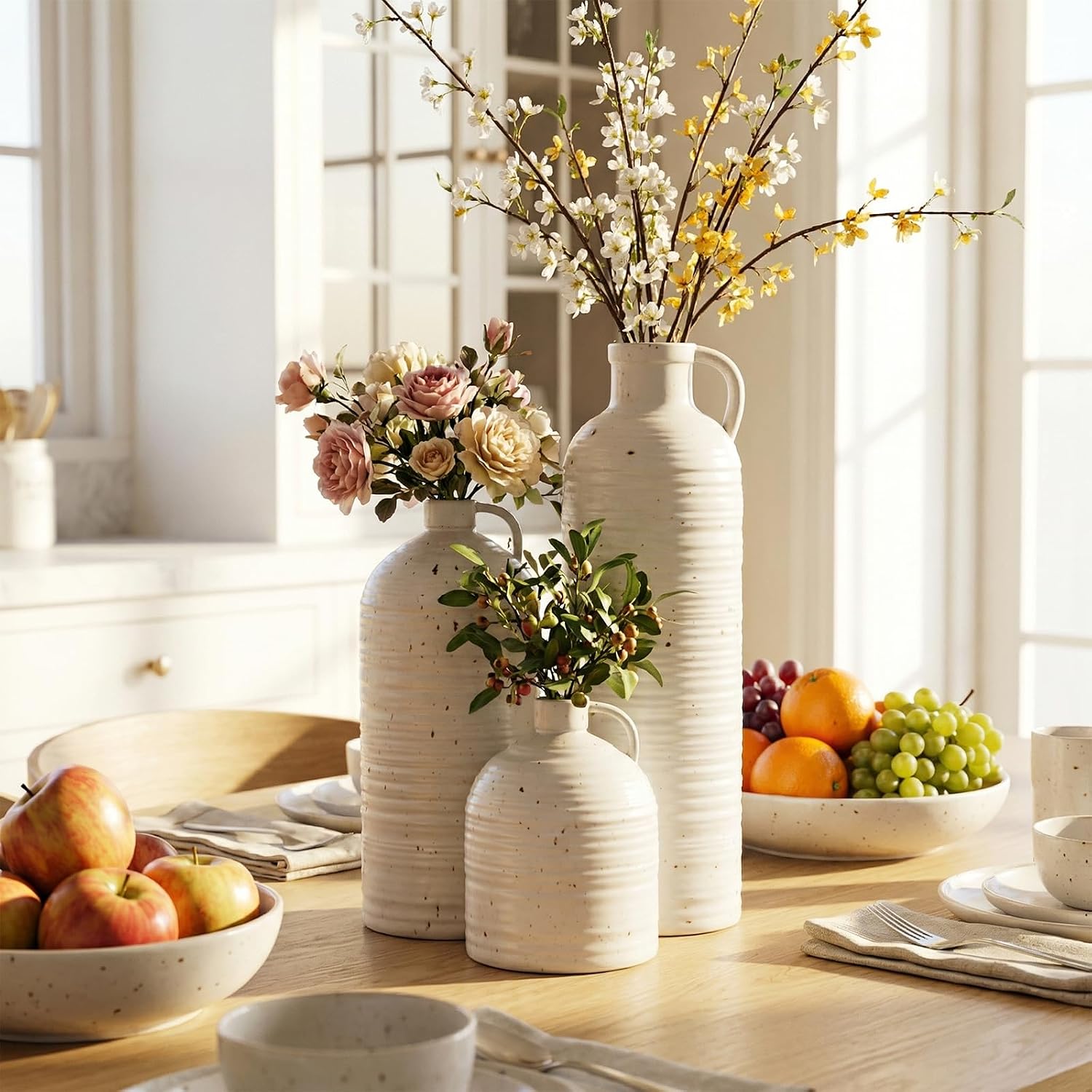 White Textured Ceramic Vase Set of 3