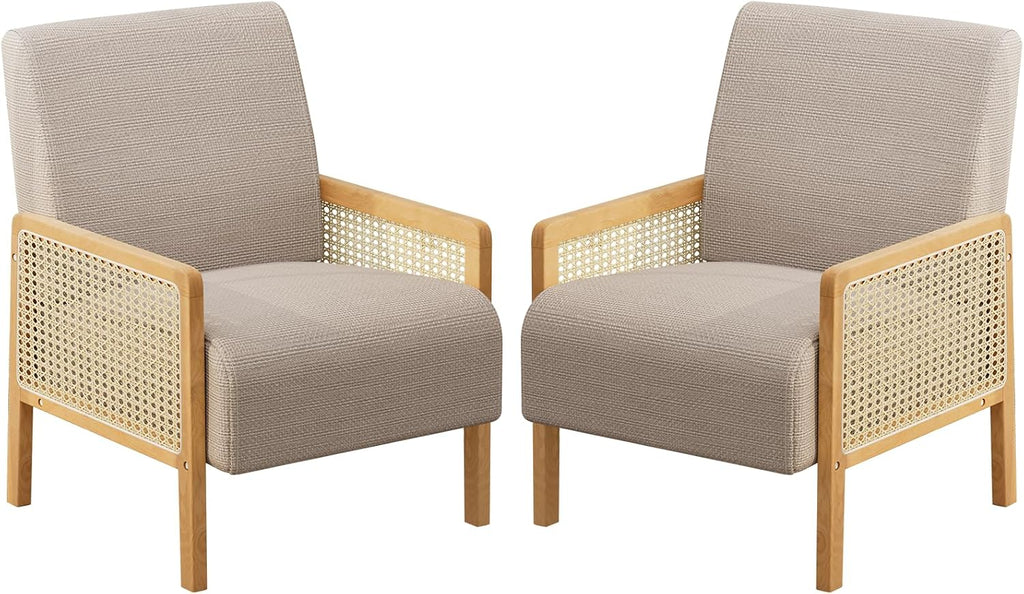 Brown Rattan Arm Accent Chair Set of 2