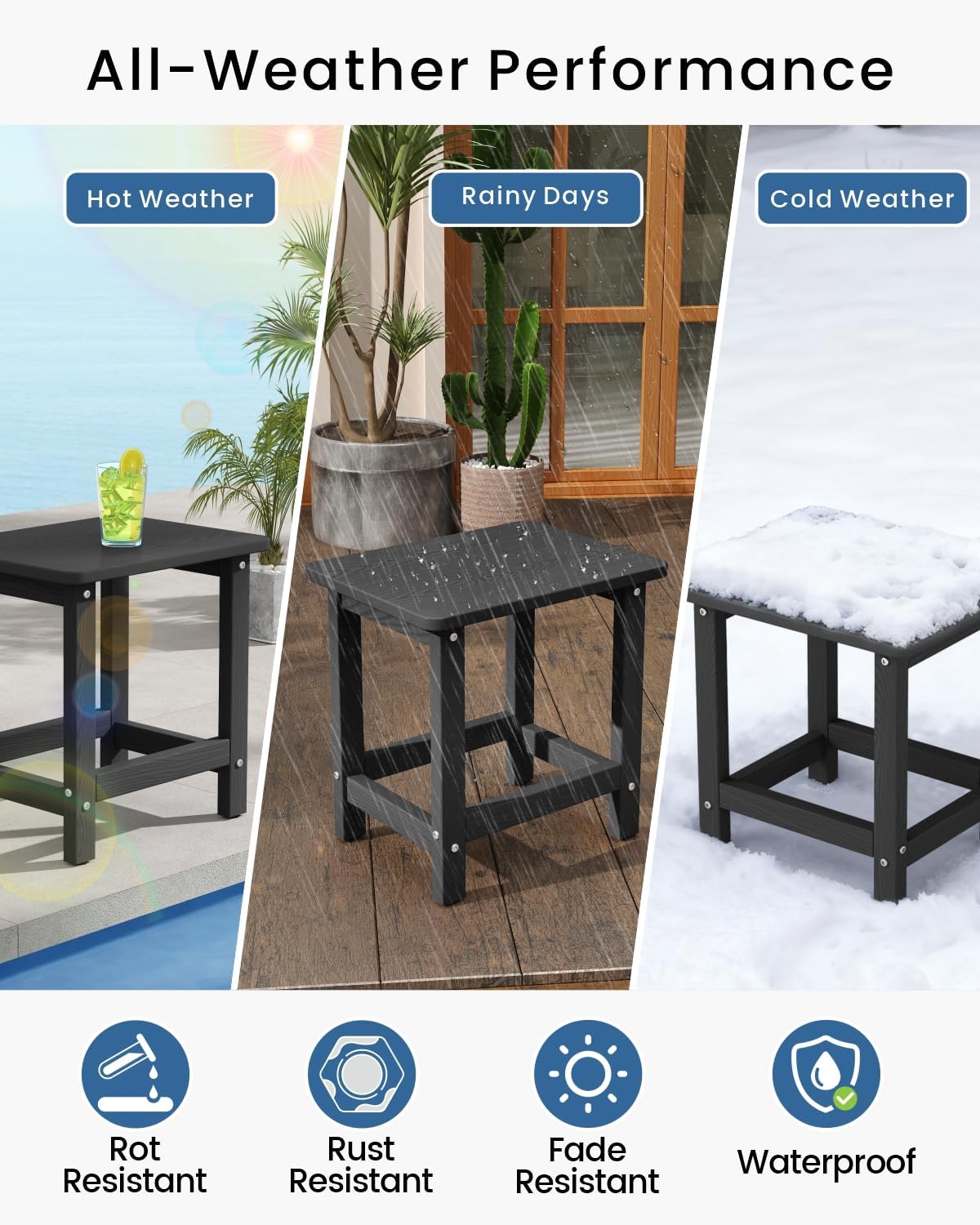 Black Square HDPE Outdoor Side Table Set of 2