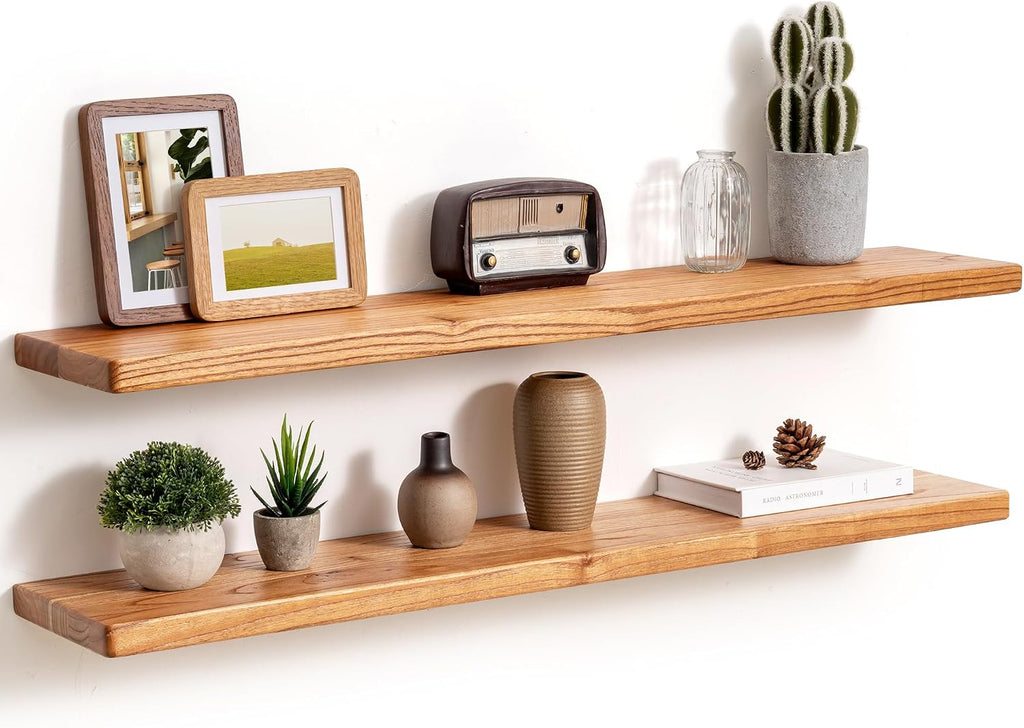 30 Inch Solid Elm Wood Floating Shelves Set of 2
