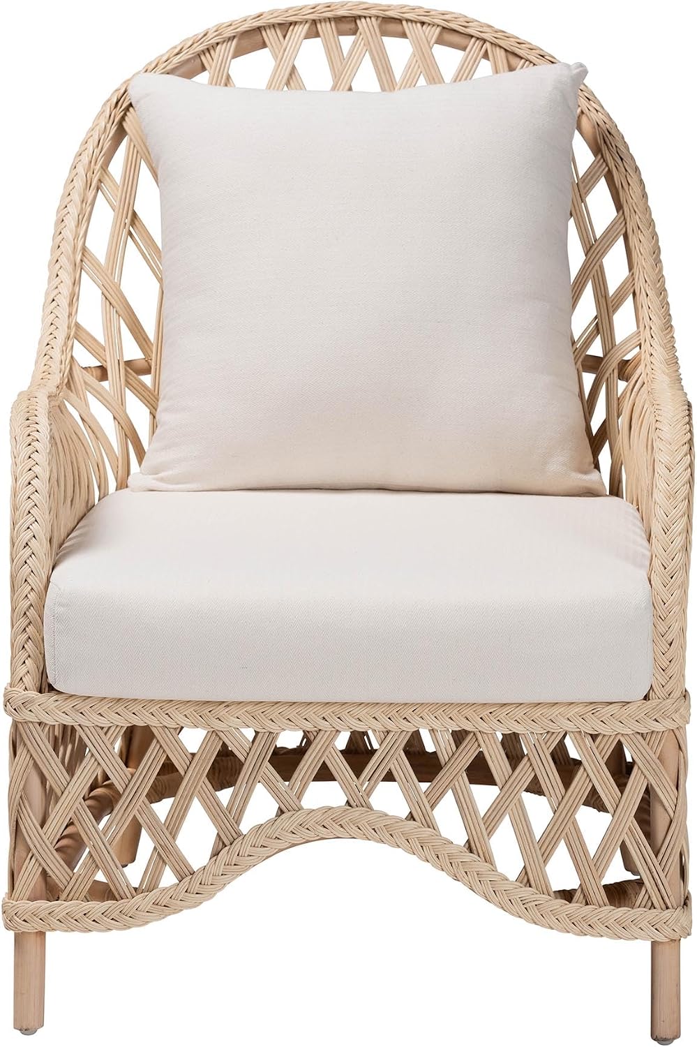 Ivory Braided Rattan Bohemian Arm Chair