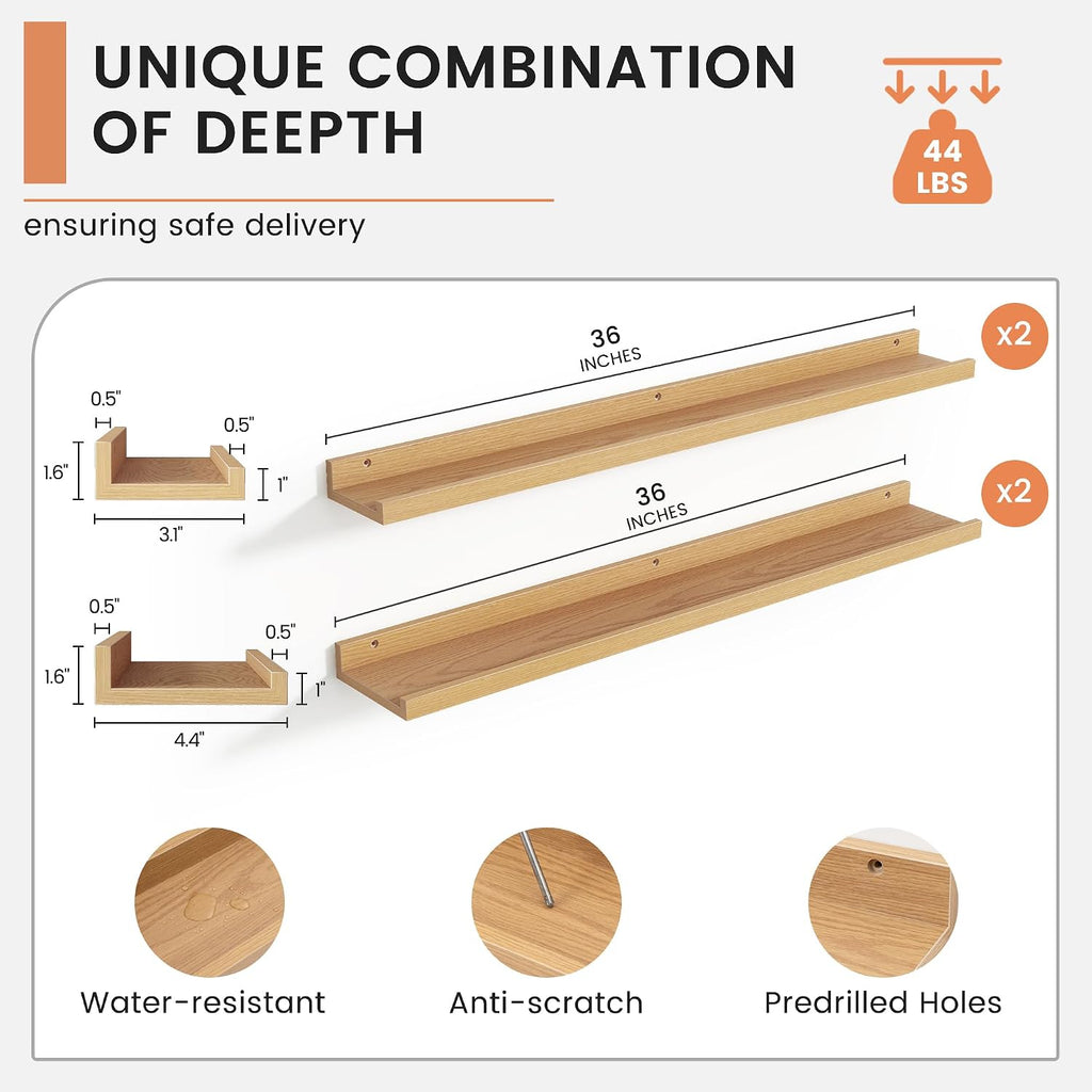 36 Inch Picture Ledge Shelves Set of 4