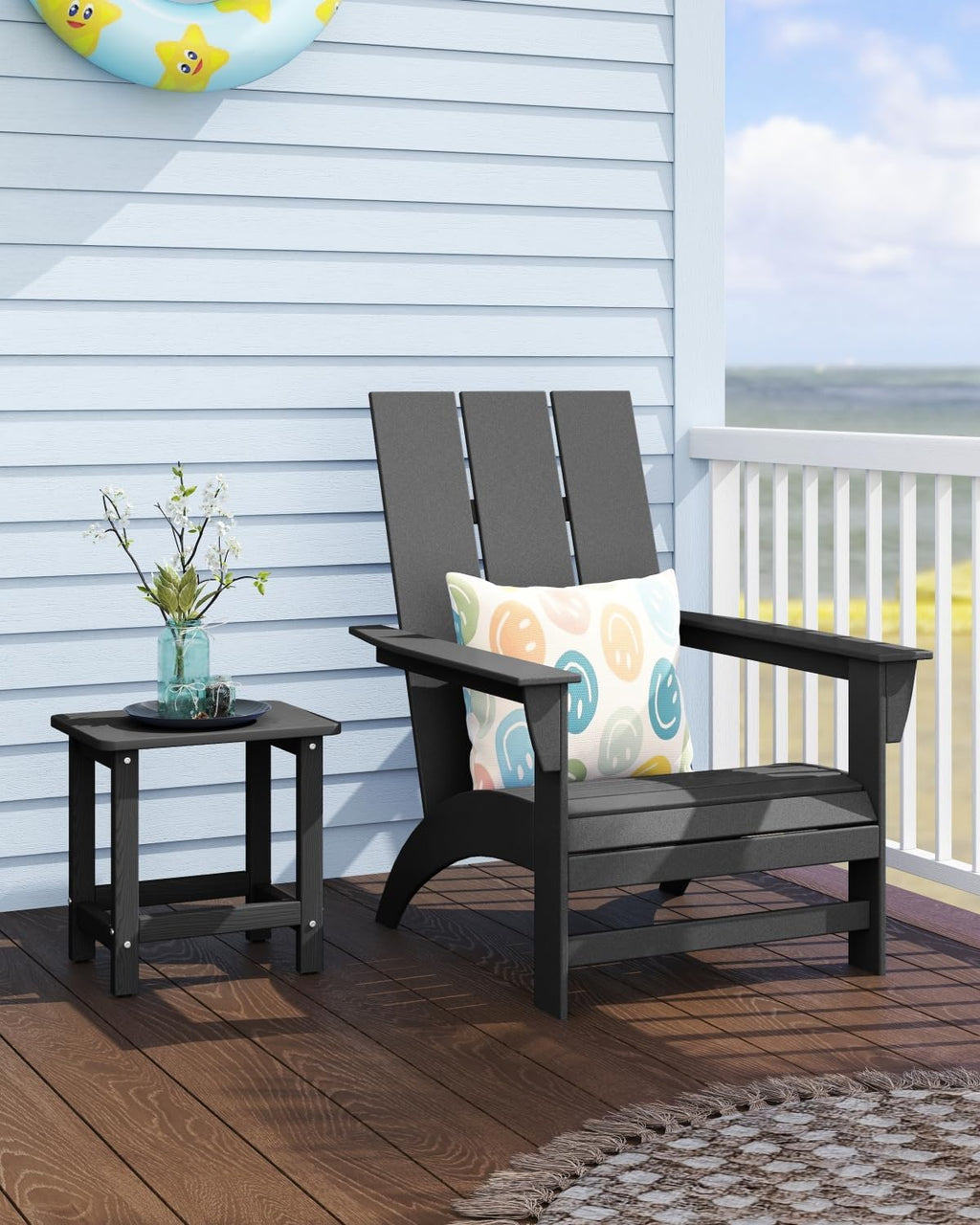 Black Square HDPE Outdoor Side Table Set of 2