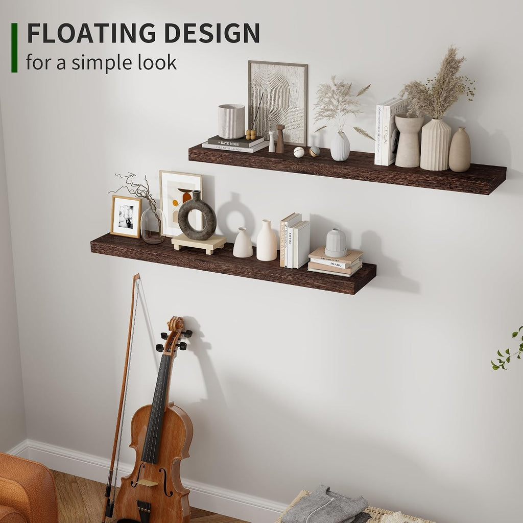 36 Inch Rustic Brown Floating Shelves Set of 2