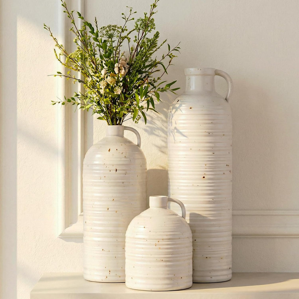 White Textured Ceramic Vase Set of 3