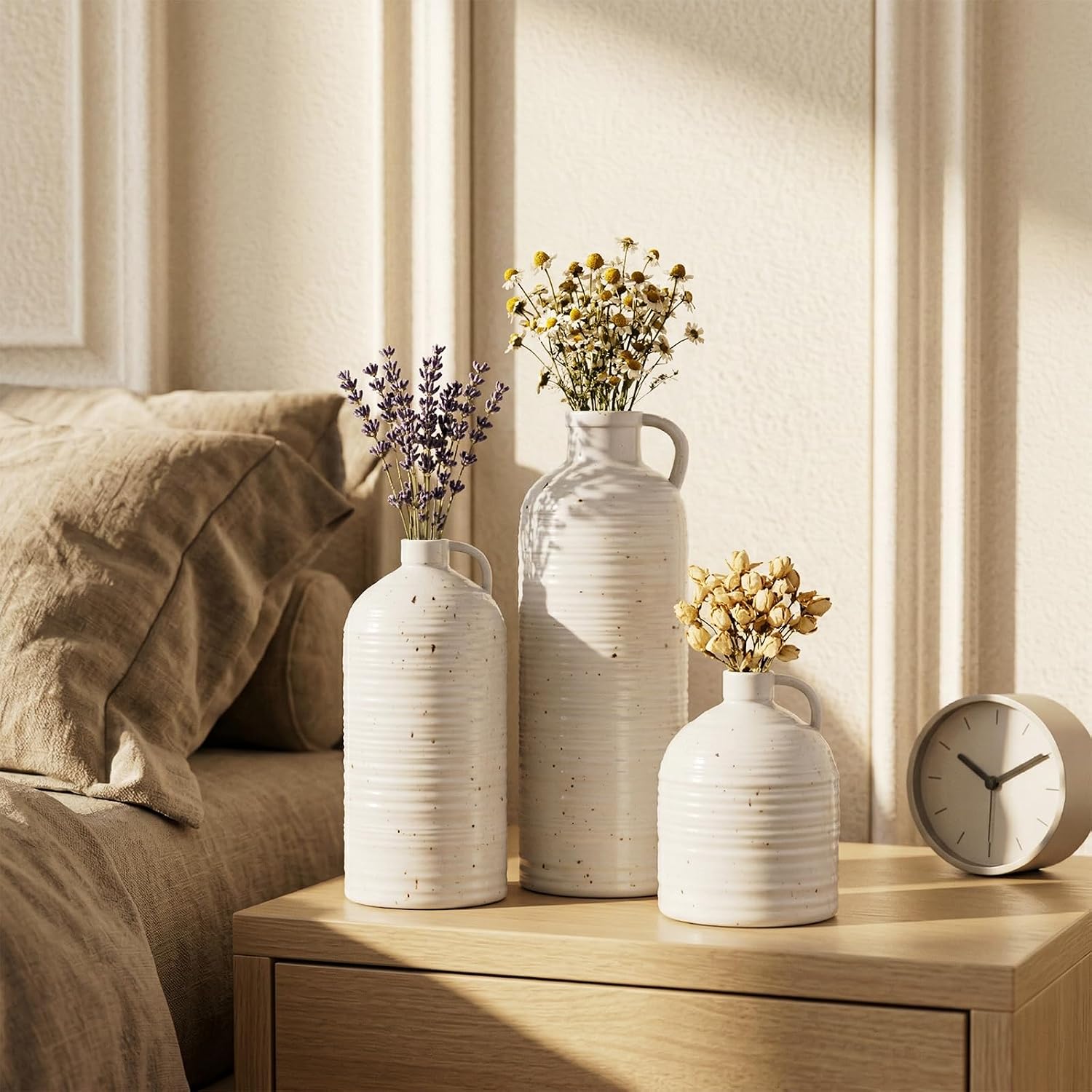 White Textured Ceramic Vase Set of 3