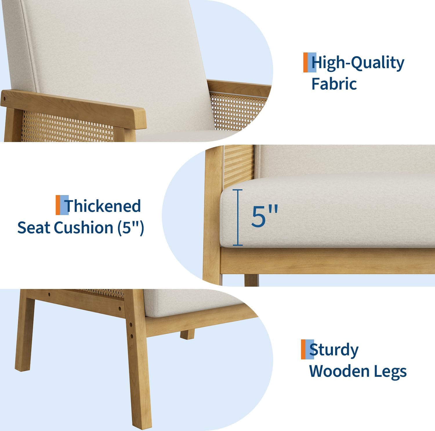 Beige High Back Rattan Wood Frame Accent Chair