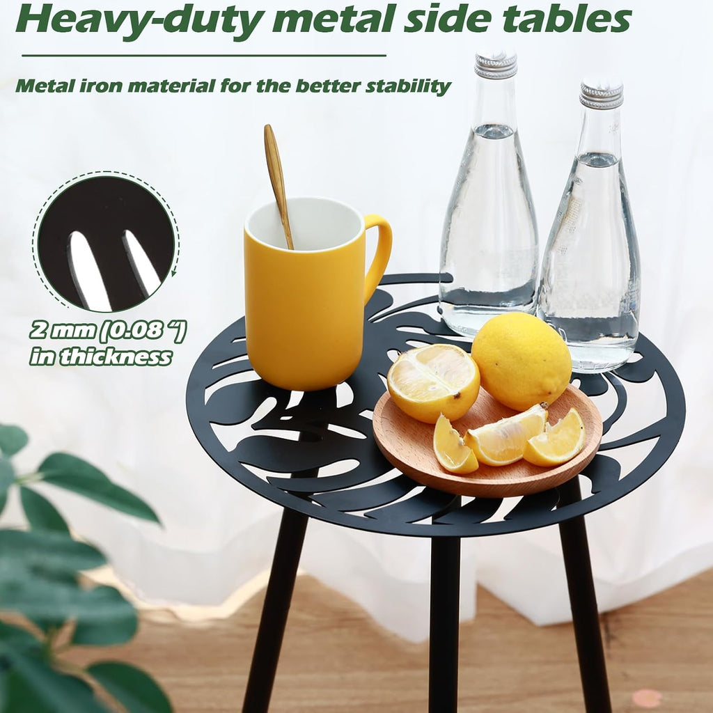 Black Round Metal Outdoor Side Table Set of 2