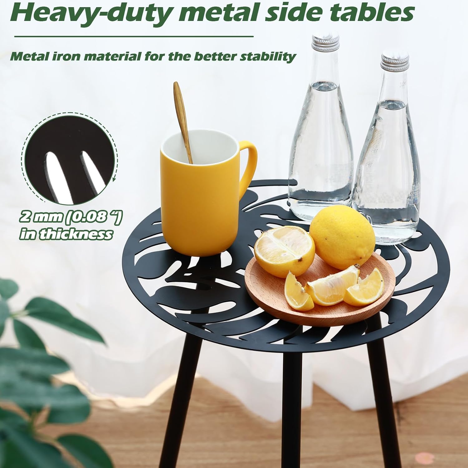 Black Round Metal Outdoor Side Table Set of 2