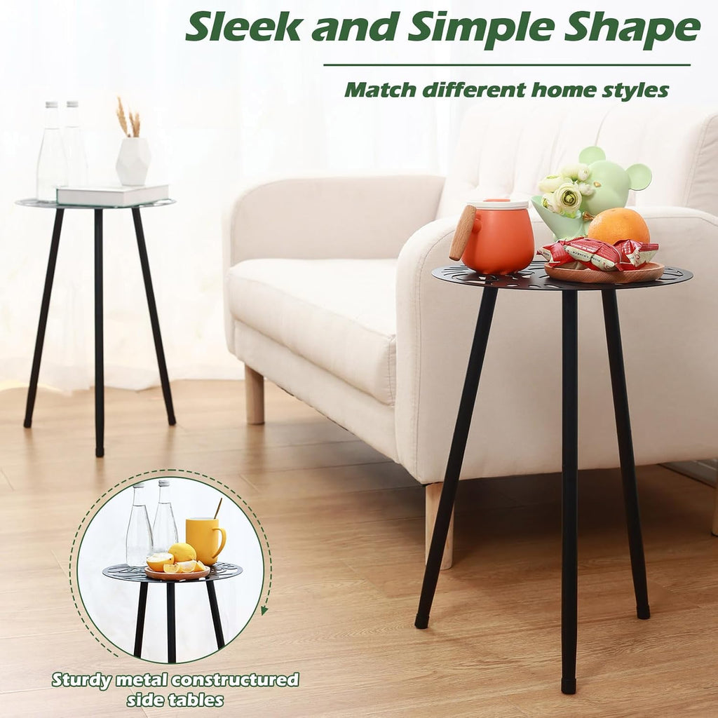 Black Round Metal Outdoor Side Table Set of 2