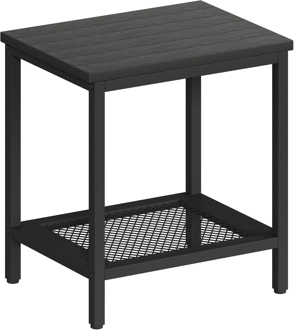 Black 2-Tier HDPE Outdoor Side Table With Storage