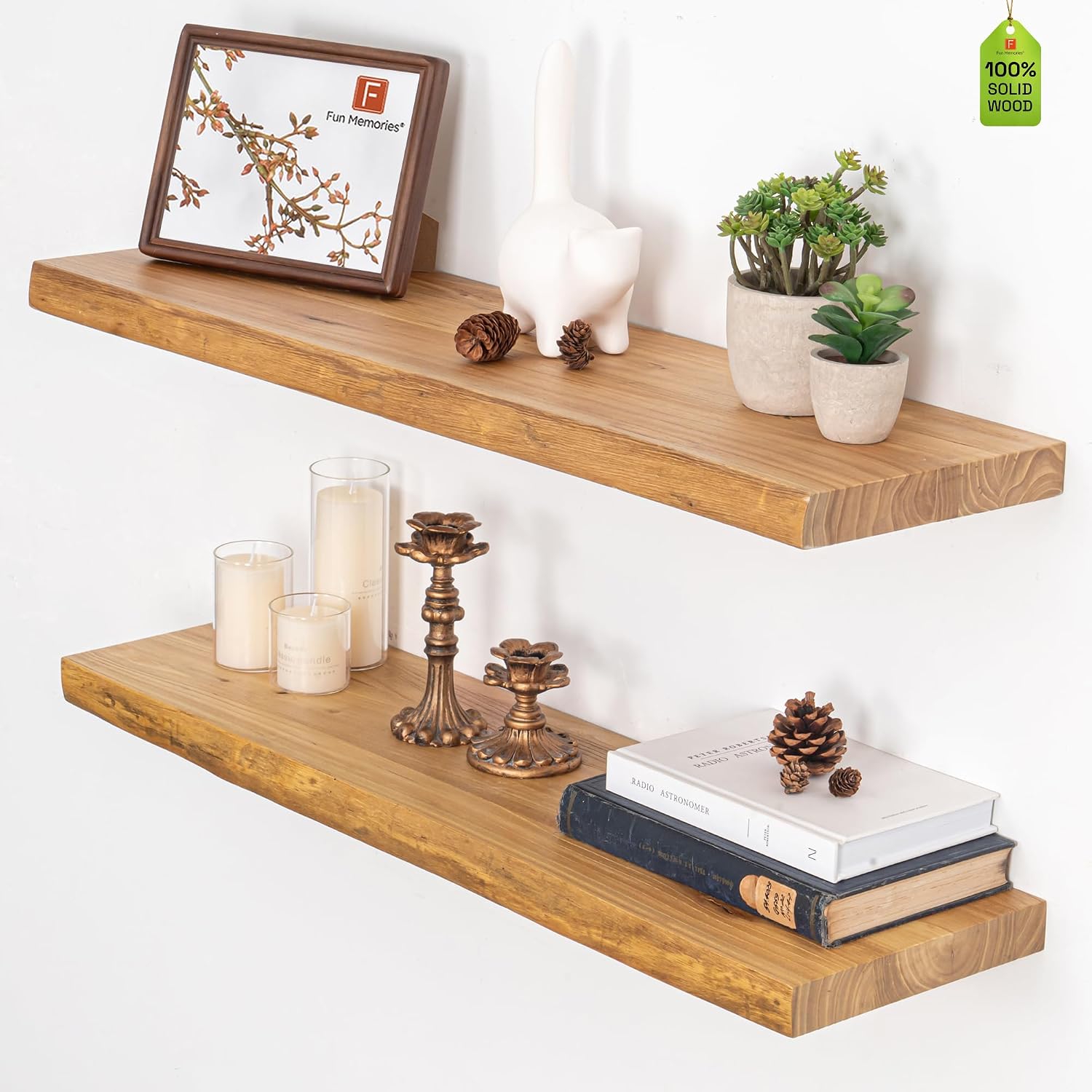 32 Inch Natural Live Edge Floating Shelves Set of 2