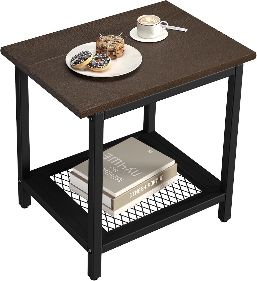 Brown 2-Tier HDPE Outdoor Side Table Set of 2