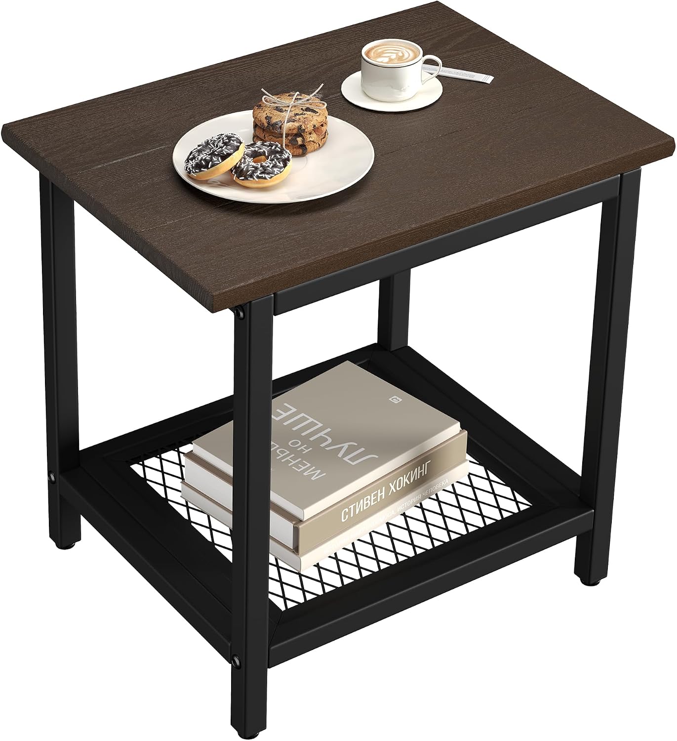 Brown 2-Tier HDPE Outdoor Side Table Set of 2