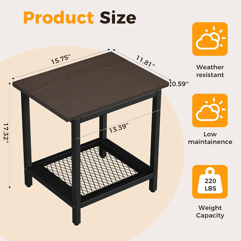 Brown 2-Tier HDPE Outdoor Side Table Set of 2