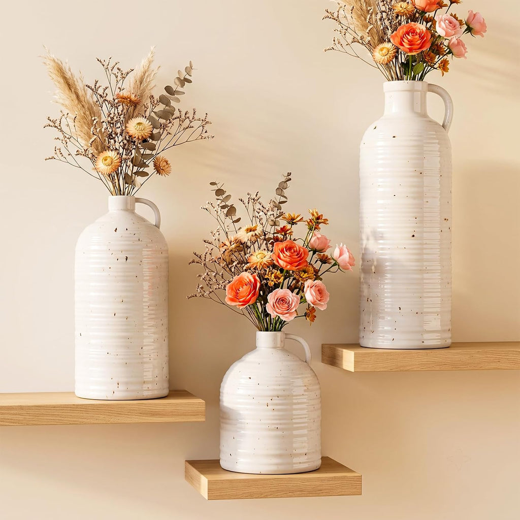 White Textured Ceramic Vase Set of 3