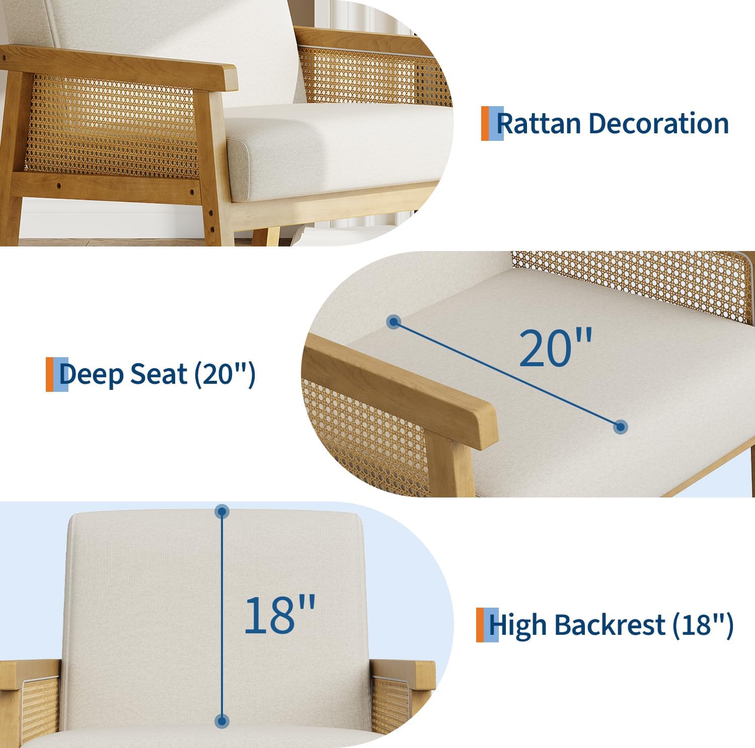 Beige High Back Rattan Wood Frame Accent Chair