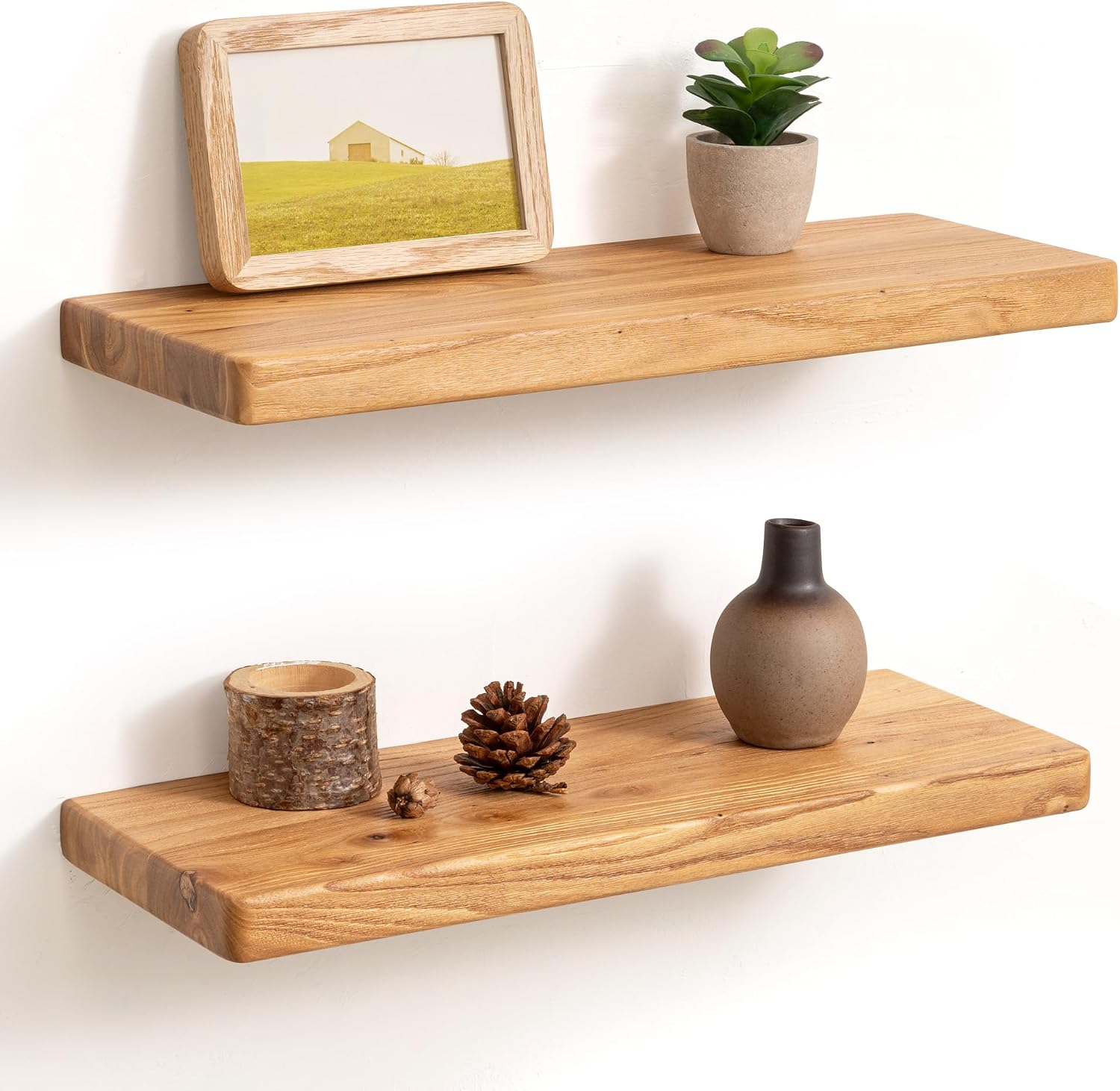 30 Inch Solid Elm Wood Floating Shelves Set of 2